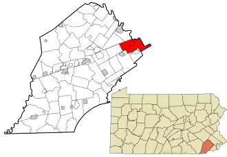 Location of Tredyffrin Township in Chester County and of Chester County in Pennsylvania