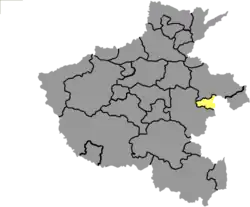 Luyi county highlighted in a map of Henan