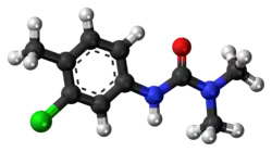 Ball-and-stick model of the chlortoluron molecule