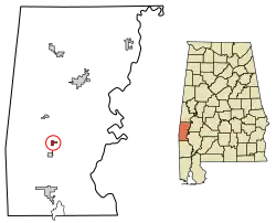 Location of Toxey in Choctaw County, Alabama.