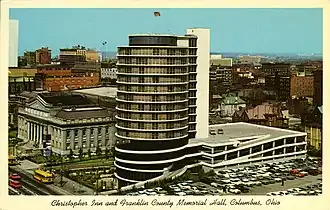 Memorial Hall and the Christopher Inn on Broad Street, c. 1963