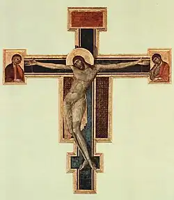 Cimabue Crucifix, 1287–1288, Panel, 448 x 390 cm Basilica di Santa Croce, Florence.