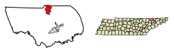 Location of Harrogate in Claiborne County, Tennessee.