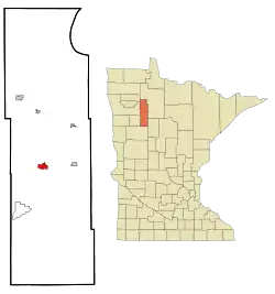 Location of Bagley within Clearwater County and state of Minnesota