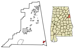 Location of Ranburne in Cleburne County, Alabama.