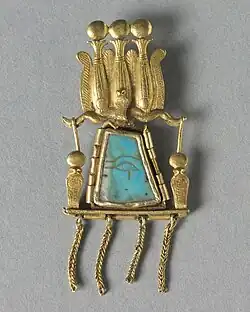 Pendant; circa 1069 BC; gold and turquoise; overall: 5.1 x 2.3 cm; Cleveland Museum of Art (Cleveland, USA)