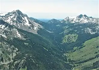 North aspects of Red Mountain (left) and Krag Peak (right). Cliff Creek valley centered