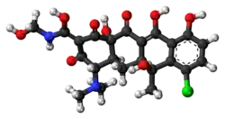 Ball-and-stick model of the clomocycline molecule