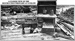 Photo from The Survey, 1915, shows "a closer view of the destruction wrought at Ludlow."