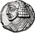 Coin of a bearded Pacorus II wearing a diadem, minted in 92/93