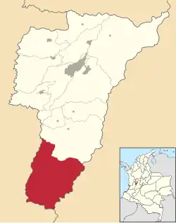 Location of the municipality and town of Génova, Quindío in the Quindío Department of Colombia.