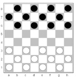 8×8 board, starting position and example play in Bashni