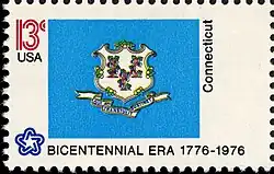 The Connecticut state flag as depicted in the 1976 bicentennial postage stamp series.