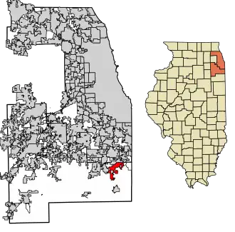 Location of Crete in Will and Cook Counties, Illinois.