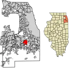 Location of Tinley Park in Cook and Will counties, Illinois