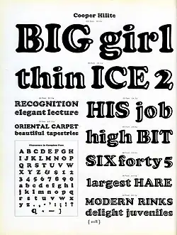 A specimen sheet of Cooper Hilite.