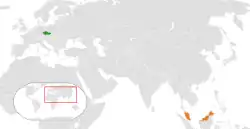 Map indicating locations of Czech Republic and Malaysia