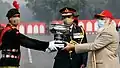 The Prime Minister, Shri Narendra Modi presenting the trophy to the winners, at the National Cadet Corps (NCC) Rally, in New Delhi. The DG, NCC, Lieutenant General Tarun Kumar Aich is also seen, January 28, 2021.