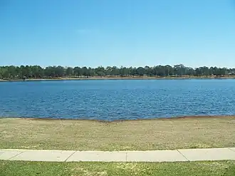 Aerial view of Lake DeFuniak in DeFuniak Springs, Florida.