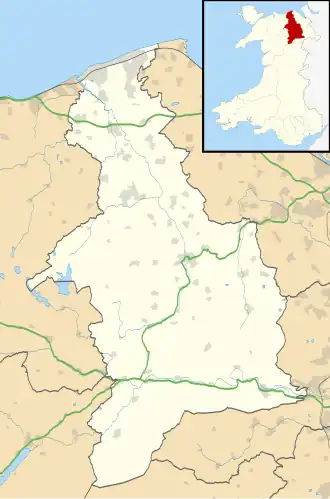 Map of Denbighshire showing the position of the quarry