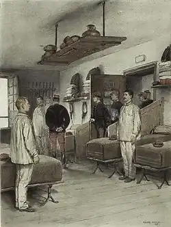 Painting showing officers checking conscripts' rooms.