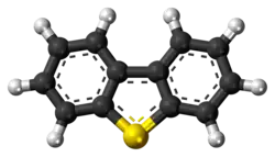 Ball-and-stick model of the dibenzothiophene molecule