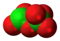 Space-filling model of the dichlorine hexoxide molecule