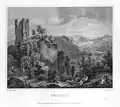 Ruins of Neideck, 1858 steel engraving