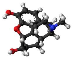 Ball-and-stick model of the dihydromorphine molecule
