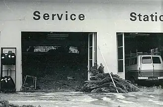 Garage, Eastern Hutt Road. Back wall pushed in by slip.