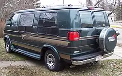 Modern version of an outside rear mounted spare tire on a van or recreational vehicle