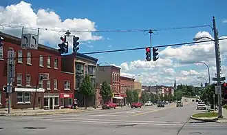 Downtown, looking east along Main Street (NY 5) from Clay and Lake street (NY 19) intersection