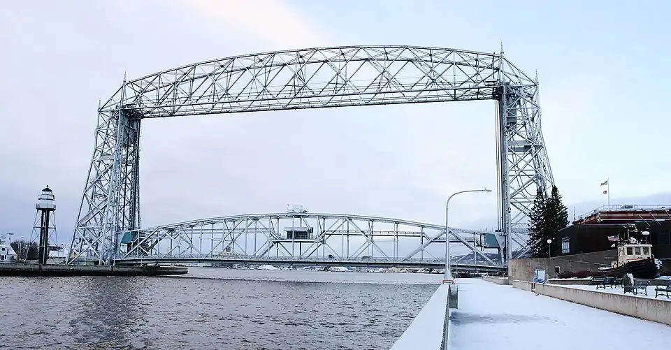 The Aerial Lift Bridge in Duluth, MN as seen on 31 December 2023