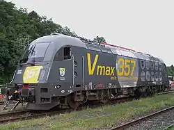 The ÖBB 1216 050, the fastest electric locomotive ever built as of August 2012[update]. It is a Siemens ES64U4, a member of the EuroSprinter family.