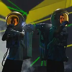 Noyz (left) and Dedduh of Who See at the third dress rehearsal for the Eurovision Song Contest 2013.