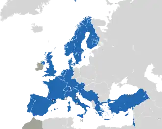A coloured map of the countries of Europe