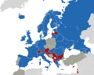 A coloured map of the countries of Europe