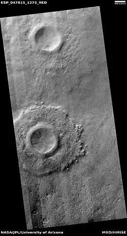 Pedestal crater, as seen by HiRISE under HiWish program. Location is Hellas quadrangle.
