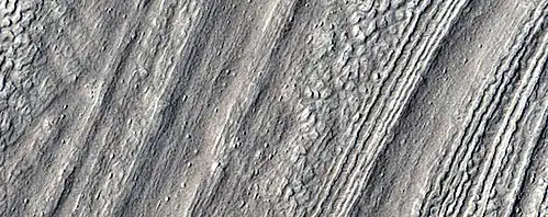 Close, color view of Lineated Valley Fill, as seen by HiRISE under HiWish program Location is Ismenius Lacus quadrangle.