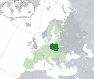 Map indicating locations of Poland and European Union
