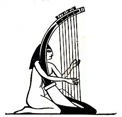 Engraving showing Egyptian vertical arched harp