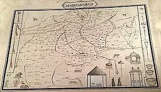 Elaborately illustrated map of the Delhi Subah of the Mughal Empire commissioned by Jean Baptiste Joseph Gentil, ca.1770.jpg