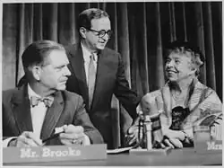 Eleanor Roosevelt on TV set of public affairs show