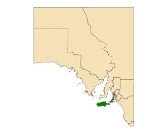 Map of South Australia with electoral district of Mawson highlighted