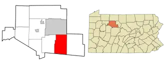 Location in Elk County and the state of Pennsylvania.
