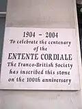 Entente Cordiale centenary plaque outside the Embassy