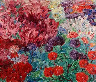 "Flower Garden" (without figure) (Blumengarten, ohne Figur), oil painting on canvas, 1908.