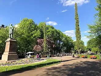 The Esplanadi park; on the left the statue of Johan Ludvig Runeberg
