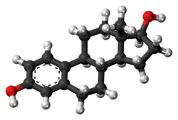 A ball-and-stick model of estradiol.