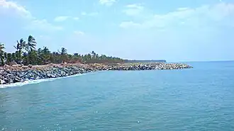 Groynes on the Arabian Sea at Pozhikara on the Malabar Coast of India